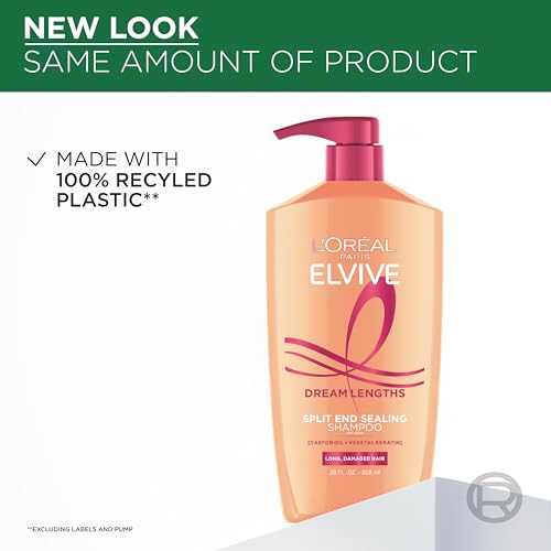 L'Oreal Paris Elvive Dream Lengths Restoring Shampoo With Fine Castor Oil and Vitamins B3 and B5 for Long, Damaged Hair, Visibly Repairs Damage Without Weighdown With System, 28 Fl Ounce
