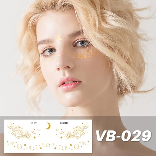 10Pcs Gold Glitter Star Freckles Tattoo Sticker,Faux Freckle Patches Waterproof Temporary Tattoos Heart Design,Gold Glitter Freckles Face Tattoo,Cute Glitter Makeup Accessories for Women Girls