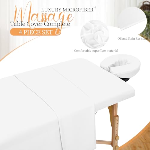 4 Set Microfiber Massage Table Sheets,Each Set 3 Piece Include Massage Table Cover,Fitted Sheet and Face Rest Cover,Fits Standard Massage Table Sheets for Salon Spa Massage Studios-White