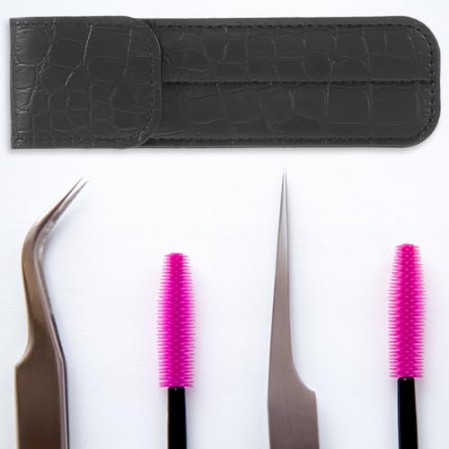 Angoily Leather Tweezers Case Eyelash Tweezer Storage Pouch Anti-Static Travel Holder for Beauty Nail Art and Eyelash Extensions 5.5 Inch