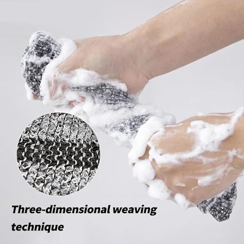 Exfoliating Shower Towel, 2-in-1 Towel, Premium Scrub Wash Cloth for Body Face, Exfoliating Towels-Body Scrubber with 2 Sides for All Skin Types (Black)