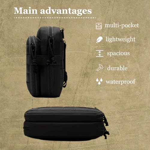 Black Tactical Toiletry Bag for Men Heavy-Duty Polyester Travel Organizer with Large Capacity Water-Resistant Compact Portable Shaving Bag Multiple Compartments for Military Camping Outdoor Bathroom