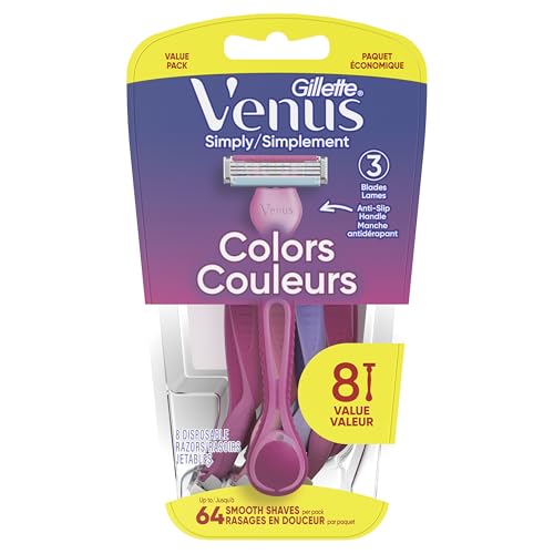 Gillette Venus Simply3 Disposable Razors for Women, 8 Count, Designed for a Close and Comfortable Shave