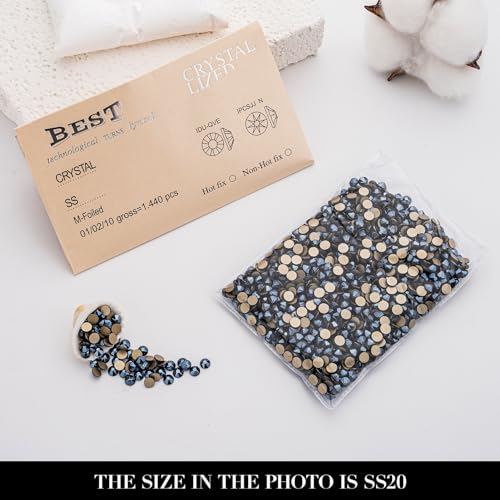 Novani Shiny Black Rhinestones 1440pcs Flat Back Round Rhinestone Style 2088 Sparkly Crystal Gemstones for Nail Art and Crafting SS20,4.6-4.8mm