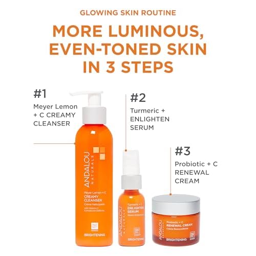 Andalou Naturals Brightening Meyer Lemon + Vitamin C Creamy Cleanser | Gentle Face Wash to Even Tone & Boost Glow | Aloe Vera & Natural Ingredients-| For Dull Skin-| 6 oz,(Pack of 2)