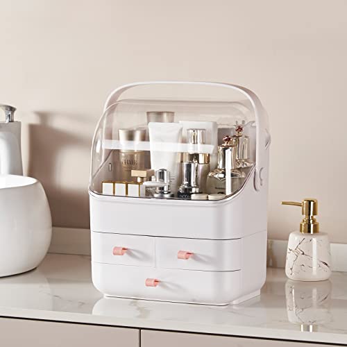 SUNFICON Makeup Organizer Holder Cosmetic Storage Box with Makeup Tray Organizer Set