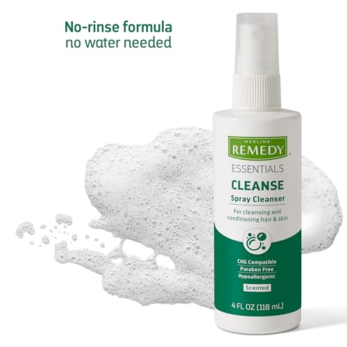 Medline Remedy Essentials Spray Cleanser (4 fl oz Spray), 1 Count, Scented, Full Body Cleanser & Shampoo, Sulfate Free, Gentle Body Wash, For Men & Women, Incontinence Cleaning, Bedside Cleansing