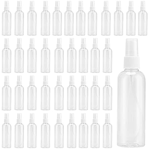 50 PCS 120ml 4oz Clear Spray Bottles, Small Plastic Fine Mist Spray Bottles Bulk, Empty Bottles Refillable Travel Size Containers for Essential Oils, Hair Perfume Liquid