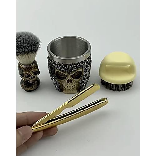 Zenzod ¢â SKULL themed STRAIGHT RAZOR KIT 6 piece Mens shaving set- Barber style for closest Shave possible with a straight edge razor - Perfect straight razor kit for beginners