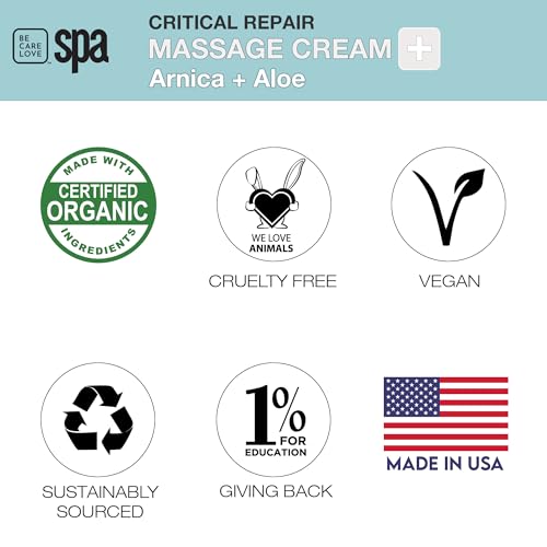 BCL Spa Critical Repair Massage Cream with Arnica, Aloe Vera, Kelp, Argan Oil, Shea Butter | Soothing Relief and deep Skin Nourishment Body Moisturizer, Vegan, Organic | Made in USA | 16 fl oz