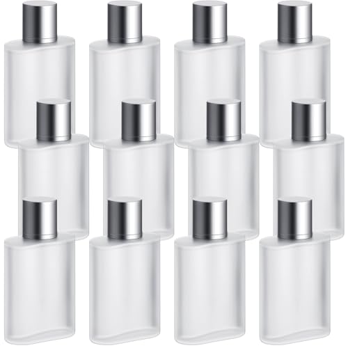 Tessco for you 12 Pcs 50ml / 1.7 Ounces Frosted Glass Bottle Perfume Atomizer Refillable Spray Empty Perfume Dispenser Fine Mist Atomizer Cosmetic Container for Travel Men Women(Silver Gray)