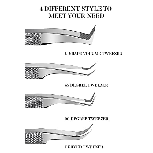 GMI Lash Tweezers ? Pack of 4 Stainless Steel Fiber Tip Eyelash Extension Tweezers