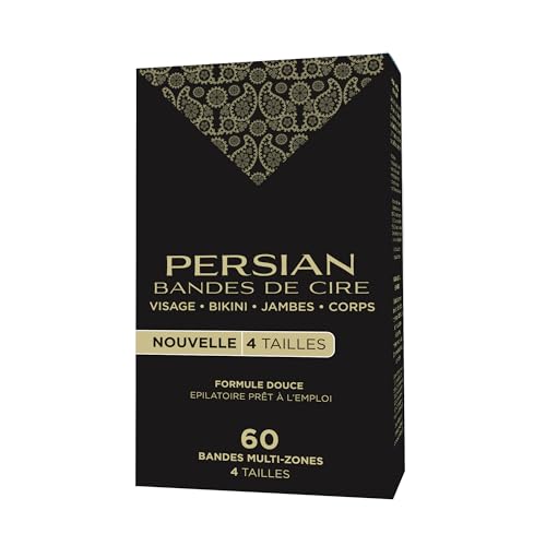 Persian Multi-Zone Cold Wax Strips | 4 Sizes, 60 Strips | Pre-Lined for Face, Legs, Body, Bikini & Underarms | Hair Removal Waxing Kit with Aftercare Oil | Easy, Ready-to-Use | All-Natural Ingredients