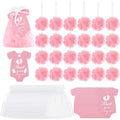 24 Sets Baby Shower Favors for Guests Include Bath Sponge Loofahs, Thank You Cards, White Organza Bags for Baptism Baby Shower Gender Reveal Birthday(Pink)