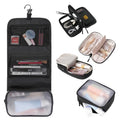 Travel Toiletry Bag 5-Piece Kit, Hanging Toiletries Bag+TSA Approved Cosmetic Bag+Jewelry Bag+ Brush Bag+Cable Bag, Professional Travel Essentials Accessories Organizer for Women- Black