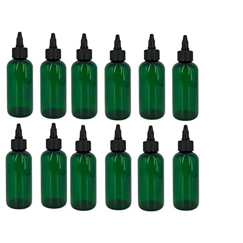 Natural Farms 4 oz Green Boston Plastic Bottles -12 Pack Empty Bottle Refillable - BPA Free - Essential Oils - Aromatherapy | Black Twist Top Cap - Made in the USA
