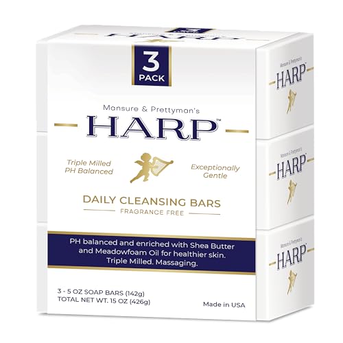 HARP¢ç Fragrance Free Body Wash Bar ? pH Balanced (5.0?6.0) Syndet Cleanser, No Lye, Non-Comedogenic, Gentle for Sensitive & Dry Skin, With Shea Butter & Borage Oil. 3-5oz Bars.