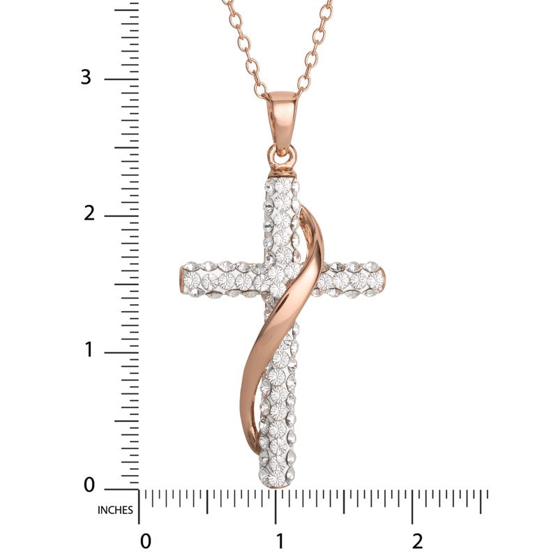 Sterling Silver Gold Plated Cross Pendant Necklace with Crystals - 18 Inch Chain