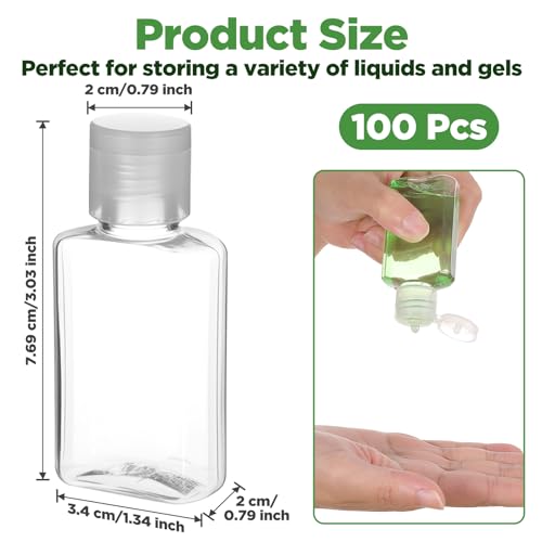 100 Pcs 1 oz Travel Bottles - Clear PET Refillable Containers with Flip Caps, Leak-Proof Mini Bottles for Shampoo, Lotion, Hand Sanitizer & More