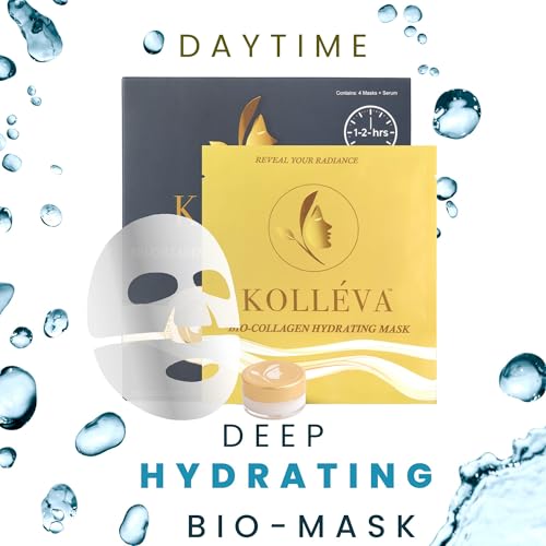 Koll?va Bio-Collagen Hydrogel Face Masks - Instant 2-Hour Radiant Glow & Deep Hydration, Clinical-Grade Anti-Aging - 4 Pack with Activating Serum, USA Innovation