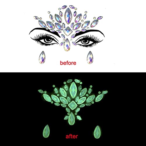 Face Sticker Diamond Face Sticker Luminous Crystal Diamond Eyebrow Sticker White Glitter Jewels Diamond Luminous Face make-up Sticker 2 Pieces