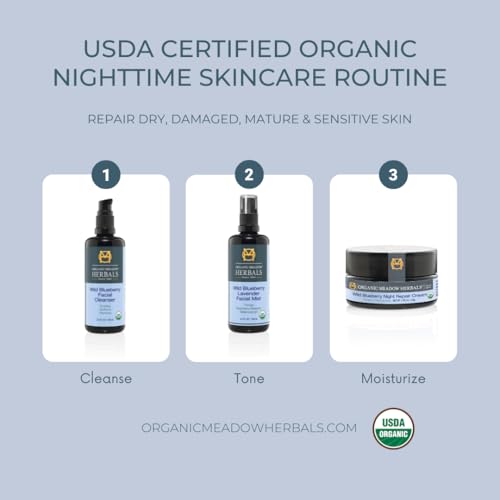 Organic Meadow Herbals Wild Blueberry Night Repair Cream (1.55 oz.) USDA CERTIFIED ORGANIC. Nourishes & rejuvenates. Woman-owned & Operated Since 1994.
