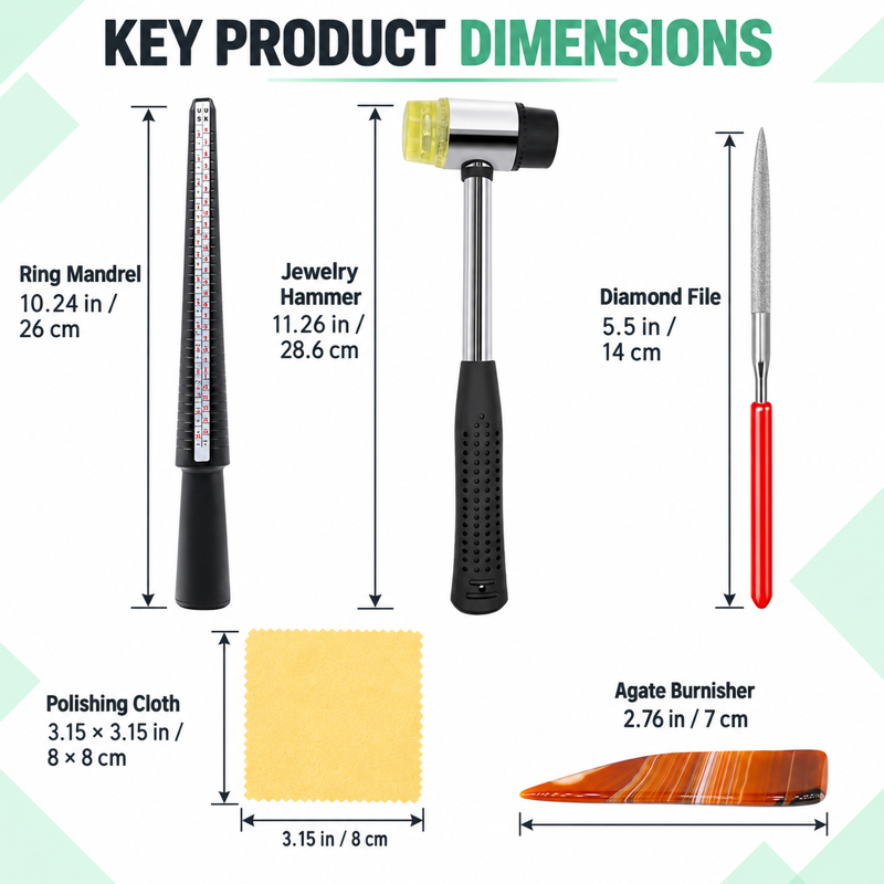 Jewelry Making Tool Kit with Pliers, Ring Sizer, Hammer & Polishing Tools
