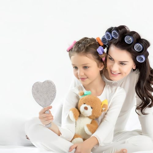 Baluue Rhinestone Heart Shaped Handheld Mirror Portable Bling Cosmetic Vanity Mirror Compact Travel Makeup for Women