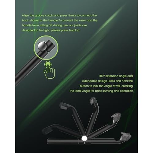 Back Shaver for Men, Manual Body Hair Trimmer with 4 Replaceable Wide Blades, Extendable Long Handle, 180¡Æ Adjustable Arm, Wet & Dry Use