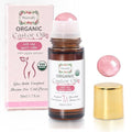 Organic Castor Oil with Rose Quartz Roll On for Body 50ml Large Bottle, Crystal Roller for Skin Moisturizing, Stretch Marks & Dry Areas, Cold-Pressed, Hexane-Free, Relaxing Self-Care Gifts for Women