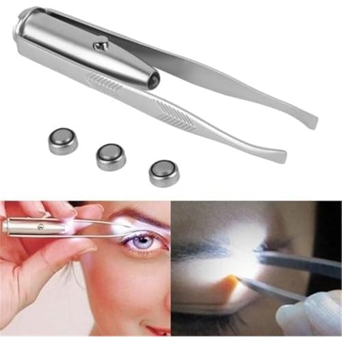 2Pcs Creative Led Light Eyelash Eyebrow Hair Removal Stainless Steel Make Up Tweezer Durability and practicality Beauty and Personal Care(8.8x0.8x1.6cm)