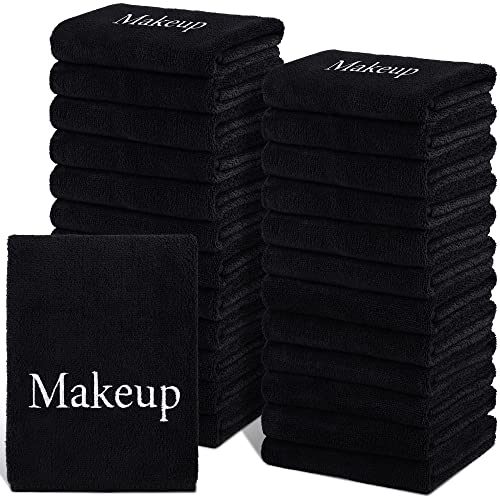TURSTIN 24 Pack Makeup Remover Towels 13x13 Inch Microfiber Face Towels Reusable Makeup Wash Cloth Facial Cleansing Makeup Towels for Women Skin Care, Black