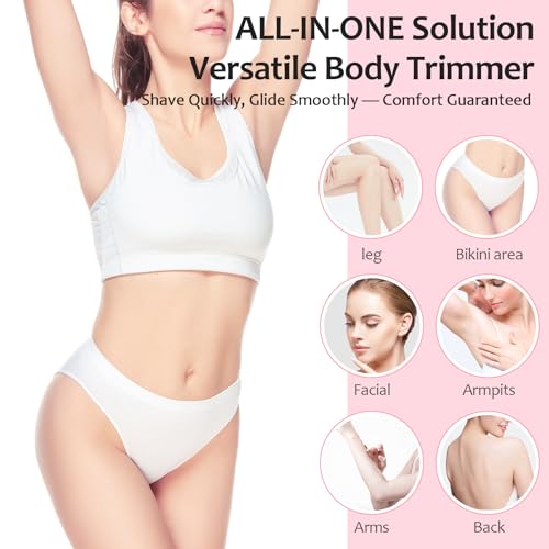 Bikini Trimmer for Women, 2 in 1 Dermave Bikini Shaver with LED Display, Electric Razors for Women, IPX7 Waterproof Wet Dry Use Body Hair Trimmer for Ladies Pubic, Legs, Face, Underarms (Pink)