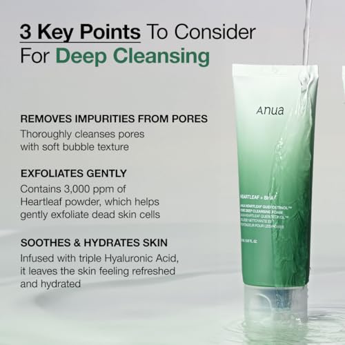 Anua Double Cleanser Duo for Facial Cleansing : Heartleaf Pore Control Cleansing Oil & Heartleaf Quercetinol Pore Deep Cleansing Foam for Double Cleansing, Korean Skincare