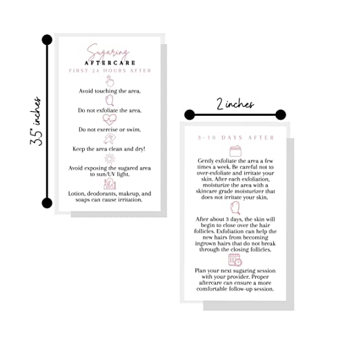 Sugaring Hair Removal Aftercare Cards | 50 Pack | 2x3.5¡± in Business Card | Sugaring Hair Removal Supplies | Waxing Supplies | White Card Design