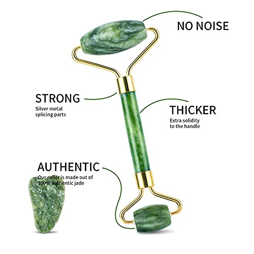 Facial Roller Set of 3, Ice Roller, Two-Sided Jade Roller and Gua Sha Massage Tool, Rolling Tool for Facial Beauty and Body Massage, Helps Reduce Puffy,Skin Care Gifts (Green)