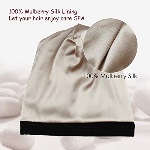 100% Genuine Mulberry Silk Roomy Satin Lined Sleeping Cap for Curly Hair Dreadlocks Adjust Head Size 18"-32" Unisex