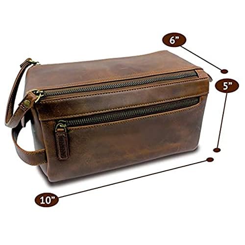 Rajeriya Premium Buffalo Leather Toiletry Bag for Men & Women With Water resistant Lining, Cosmetic Bags,Grooming Travel Pouch, Unisex Wash Bag for Toiletries, Gifts for Men and Women