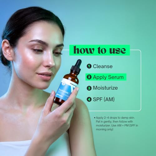 Hyaluronic Acid Serum for Face Made in USA 60 ml - Lightweight, Non-Greasy Hyaluronic Serum with Panthenol Vitamin B5 for All Skin Types Hydrating Skin Care Anti Aging Plupming Skincare