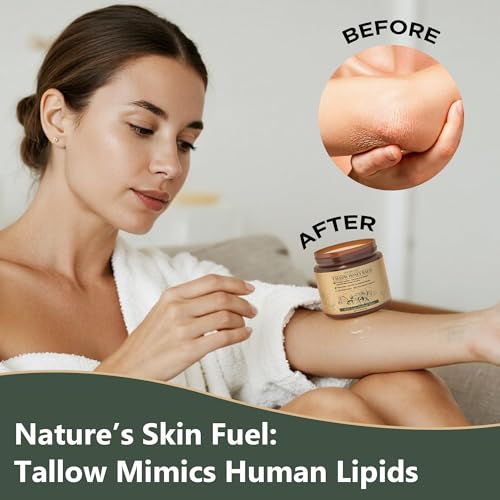 100% Natural Honey Tallow Balm Multi-Purpose Honey & Grass-Fed Tallow Balm Deep Hydration for Dry Skin, Cracked Hands All-Natural No Preservatives or Additives