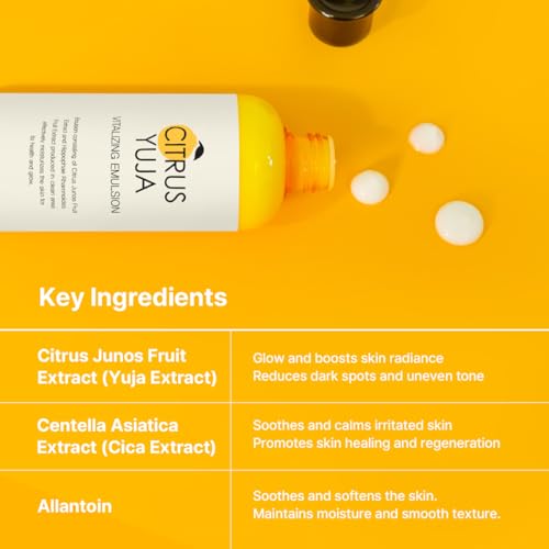 FARMSTAY Citrus Yuja Vitalizing Emulsion ? Vitamin C Face Moisturizer for Dry & Sensitive Skin, Dark Spot Correcting, Deep Hydrating for Glowing Skin, Korean Skin care, for Women & Men, 9.46 fl. oz.