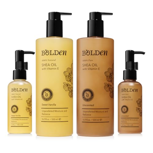 BOLDEN Sweet Vanilla Shea Body Oil with Vitamin E | Stretch Mark Pregnancy Care | 100% Natural Moisture Shea Oil | Lightweight After Shower Body Oil |16.9 Fl Oz