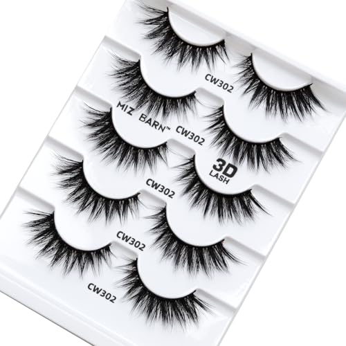 Miz Barn Lashes 3D Cashmere Long Extension Eyelashes Natural Look Soft Reusable False Eyelashes Multipack Wispy Fake Eyelashes 5 Pairs Natural Strip Lashes (CW302)