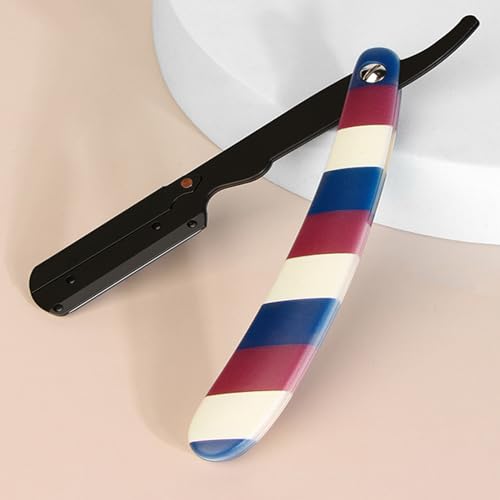 Professional Barber Straight Edge Razor and Barber Fade Brush Set Include 5 Blades, Straight Razor for Men Close Shaving & Hair Cutting (Red/White/Blue)