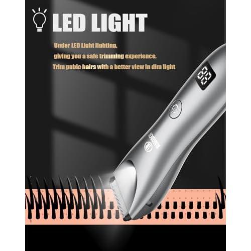 Body Hair Trimmer for Men with Light, Ball Trimmer Men Waterproof, Pubic Groin Hair Trimmers for Man Rechargeable Body Groomer with Standing Recharge Dock,LED Display