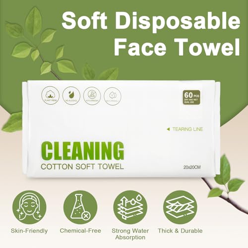 KODAMO Disposable Face Towels ? 120 Count Soft & Thick Facial Towelettes for Women & Men ? Travel-Friendly Cotton Tissue, Fresh Makeup Remover & Cleansing Cloths