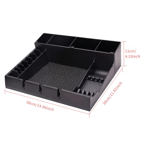 FRCOLOR Clipper Organizer for Barber with Multi-Compartment Push-Cut Storage Box and Clipper Guard Holder Salon Station Haircut Tools Keeper 15X12X4 Inches