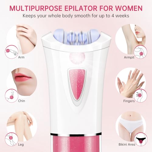 Epilators Hair Removal for Women with LED Light, 2026 New Cordless Electric Tweezers Hair Removal Device for Face, Painless Smooth Glide Epilator for Face/Arm/Bikini Area/Legs/Underarm (Pink)