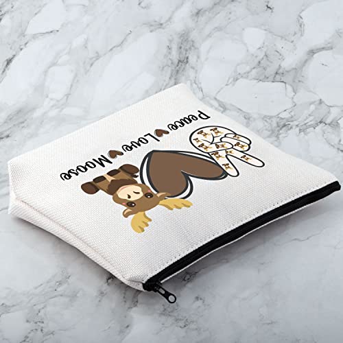 MNIGIU Funny Moose Gift Peace Love Moose Cosmetic Bag Moose Deer Makeup Bag Moose Lover Gift
