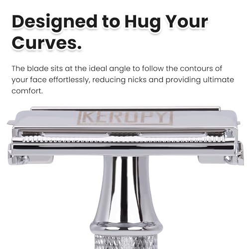 Safety Razor for Men, Premium Stainless Steel Butterfly Open Comb DE Razor, Weighted Heavy Handle with 10 Double Edge Blades, Mirror Polished Silver - Luxury Gift Set for Dad, Groom